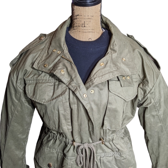 Utility Pocket Jacket 6 Oversize Adjustable Barn Coat Military Army Olive Green - Picture 14 of 14